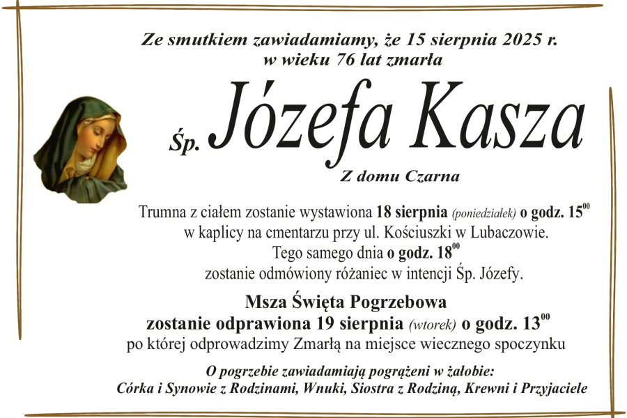 Zmarła Józefa Kasza [76 lat]